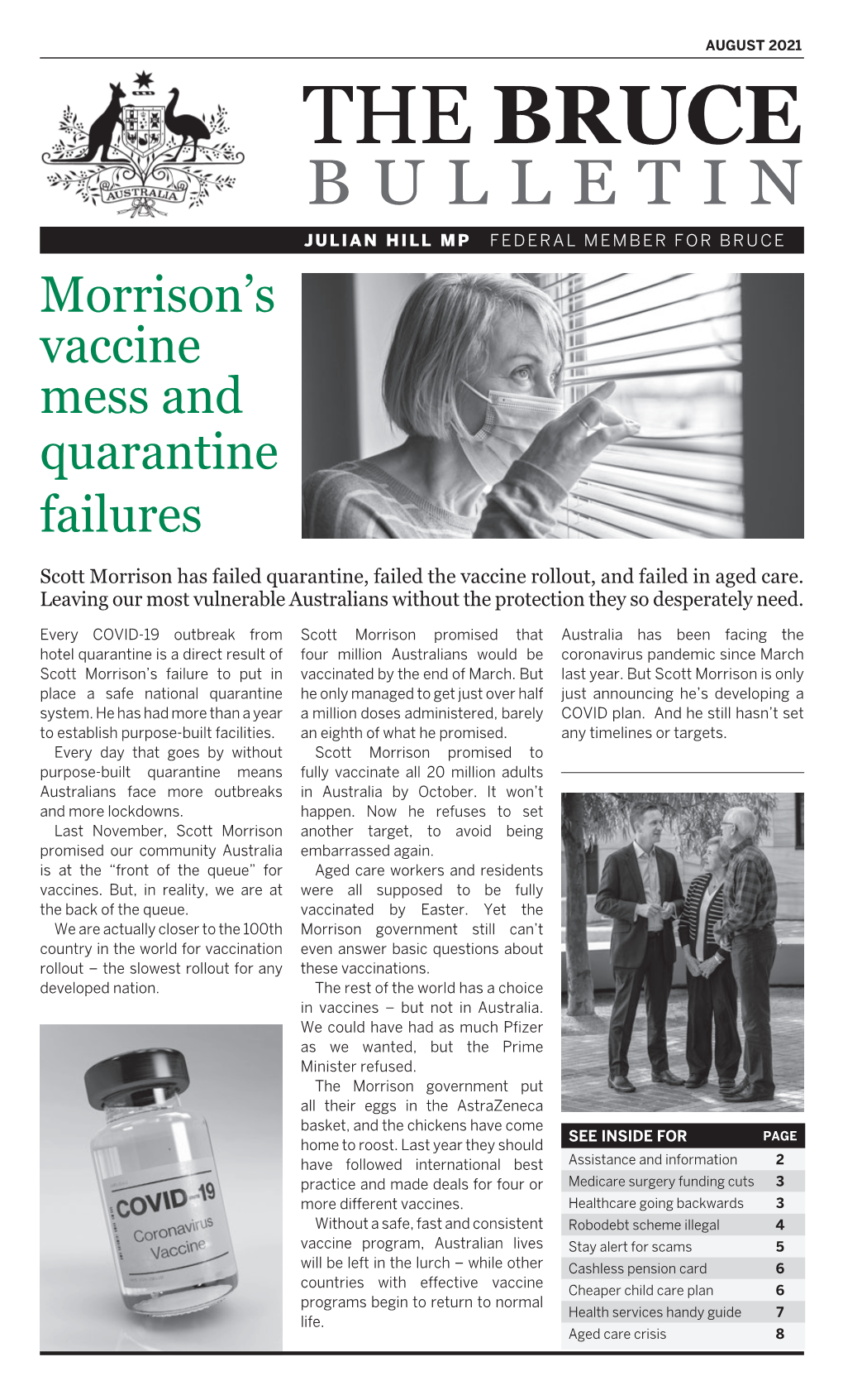 THE BRUCE BULLETIN JULIAN HILL MP FEDERAL MEMBER for BRUCE Morrison’S Vaccine Mess and Quarantine Failures