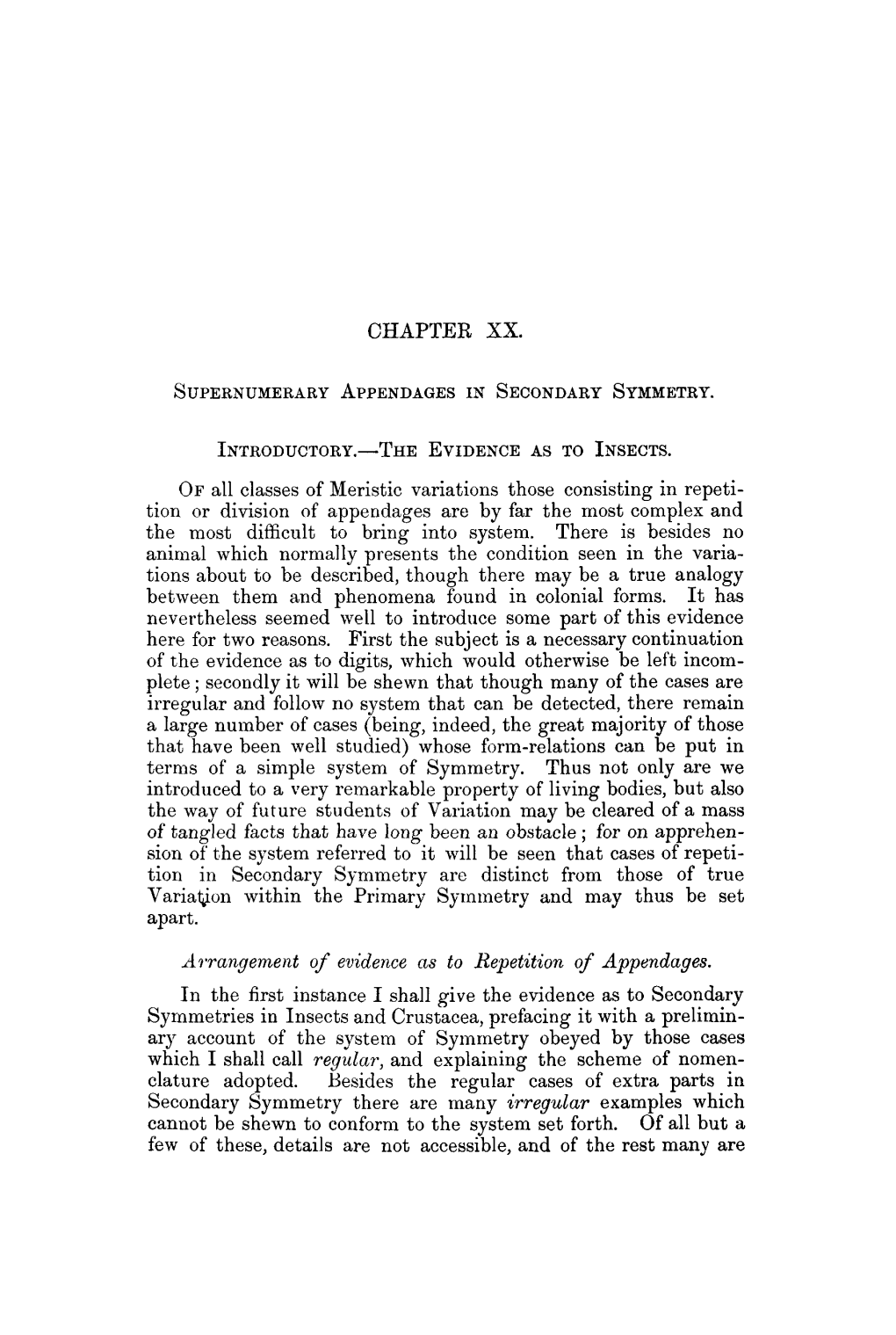 Chapter XX Supernumerary Appendages in Secondary Symmetry