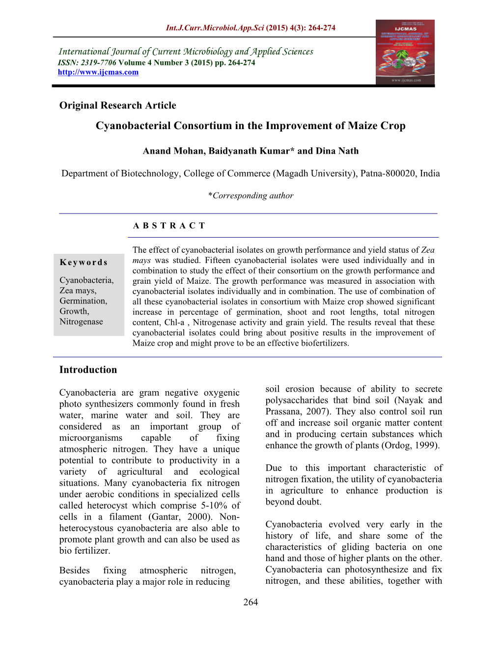 Cyanobacterial Consortium in the Improvement of Maize Crop