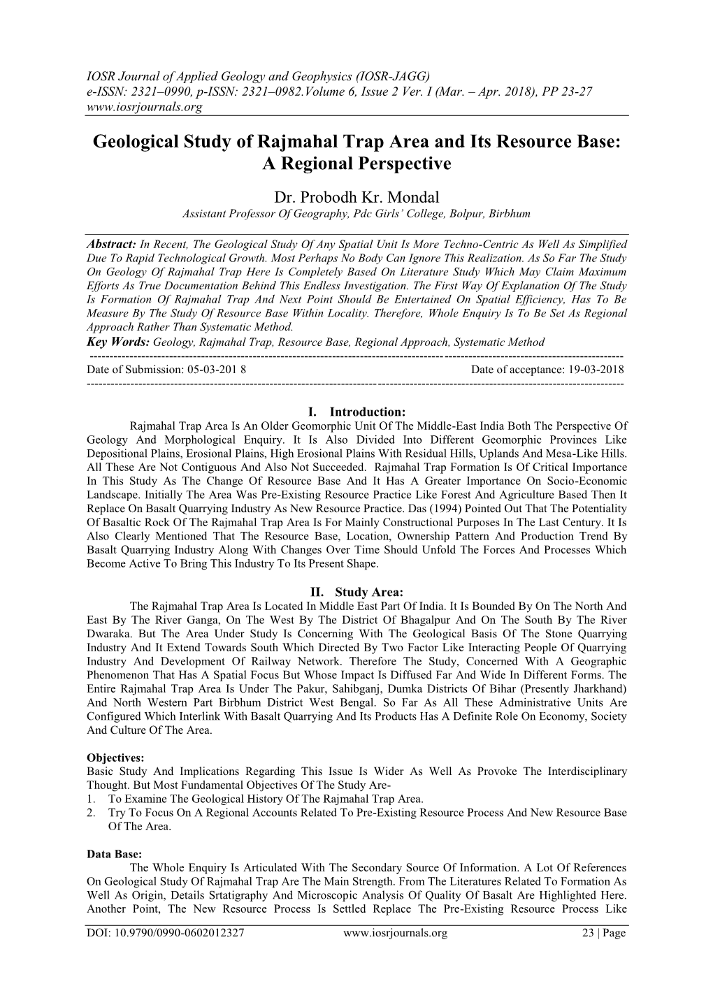 Geological Study of Rajmahal Trap Area and Its Resource Base: a Regional Perspective