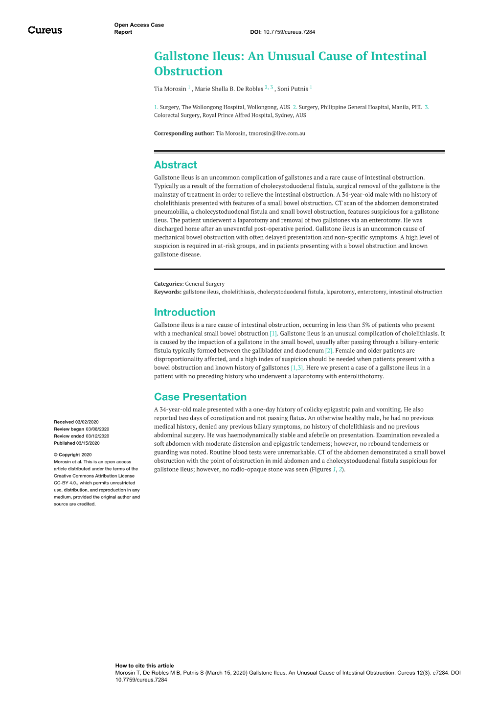 Gallstone Ileus: an Unusual Cause of Intestinal Obstruction