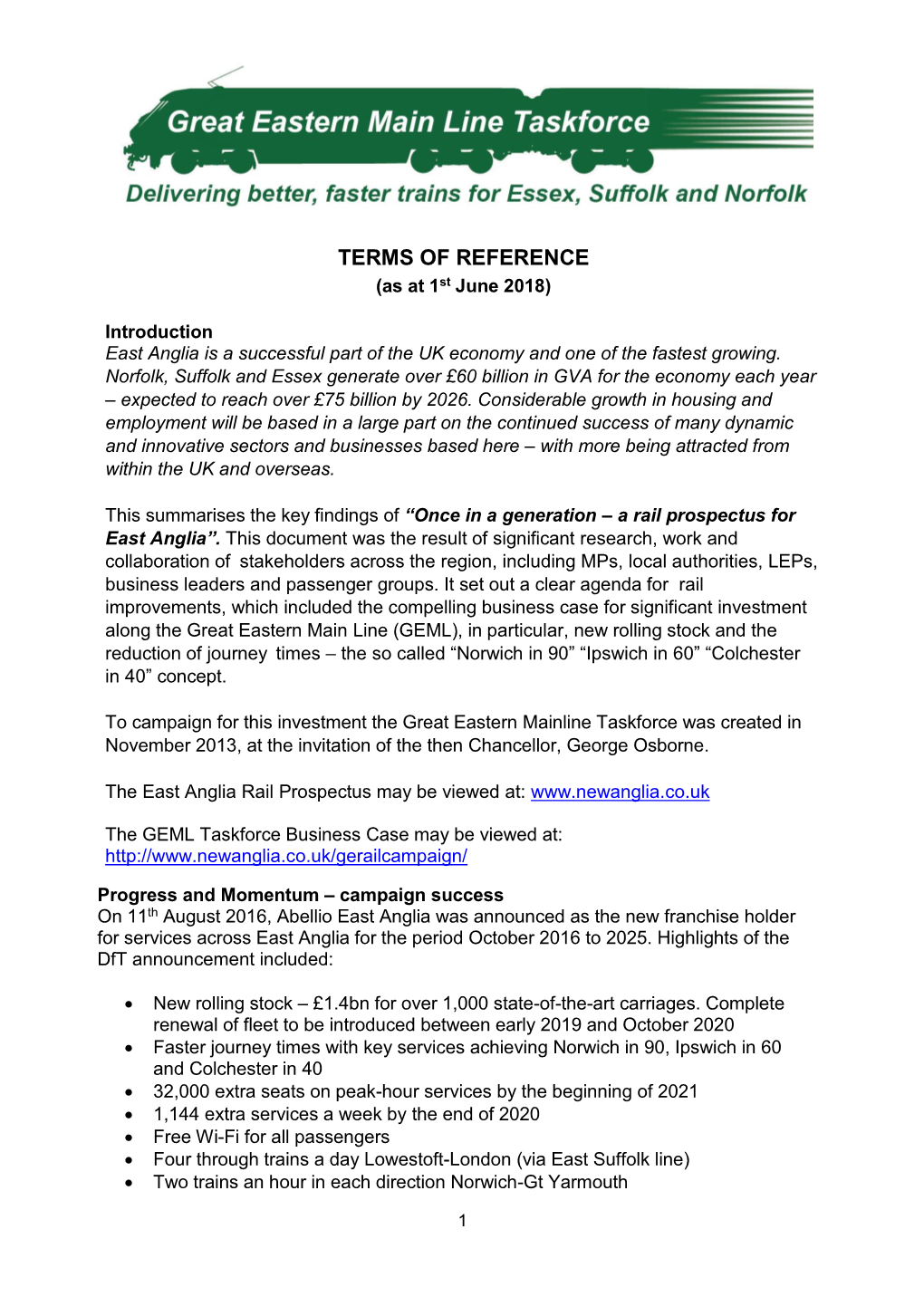 TERMS of REFERENCE (As at 1St June 2018)