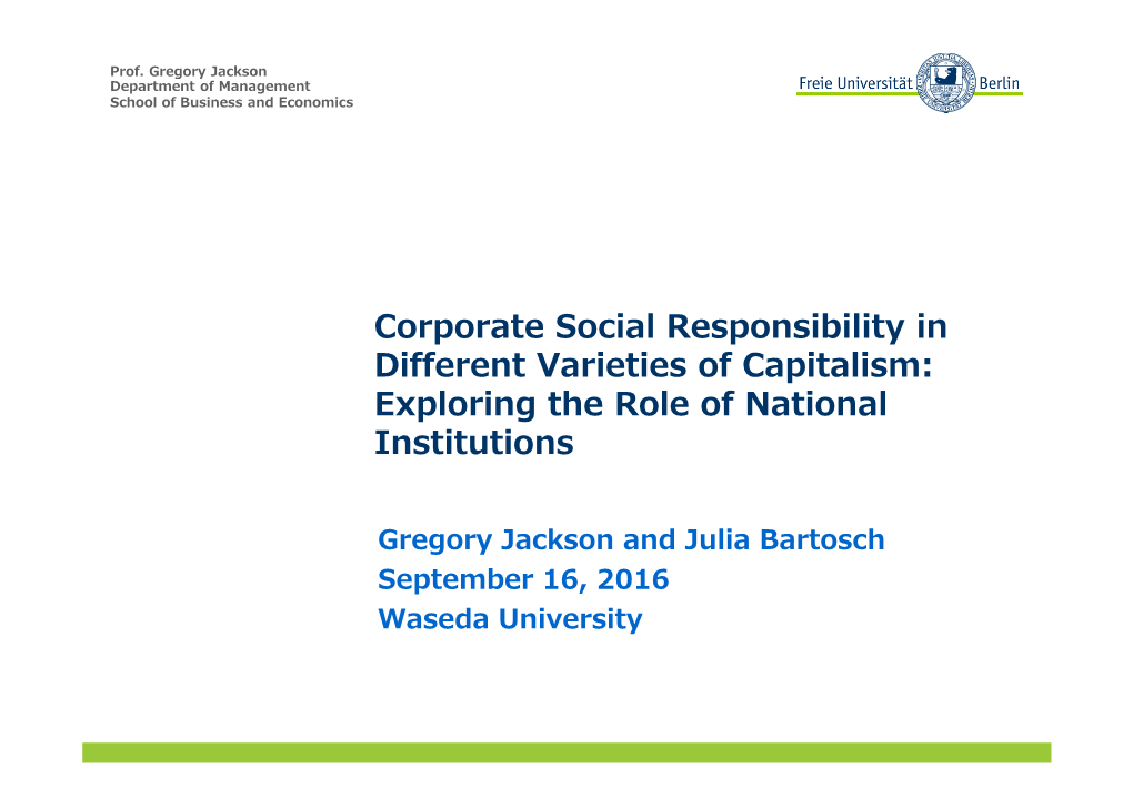Corporate Social Responsibility in Different Varieties of Capitalism: Exploring the Role of National Institutions