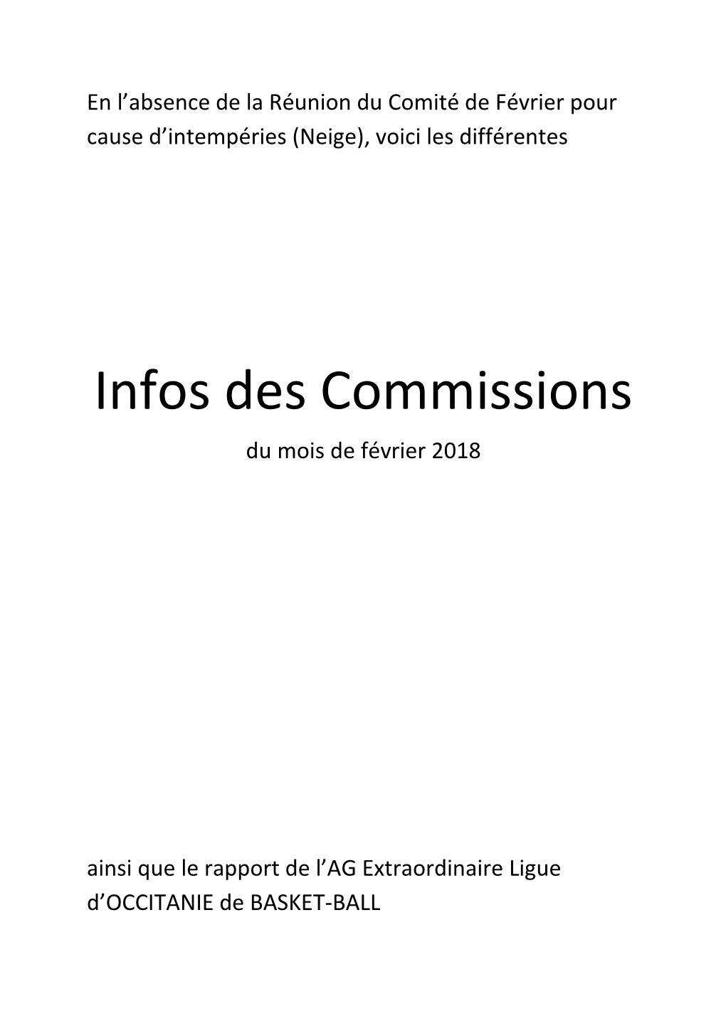 Infos Des Commissions Du Mois De Février 2018