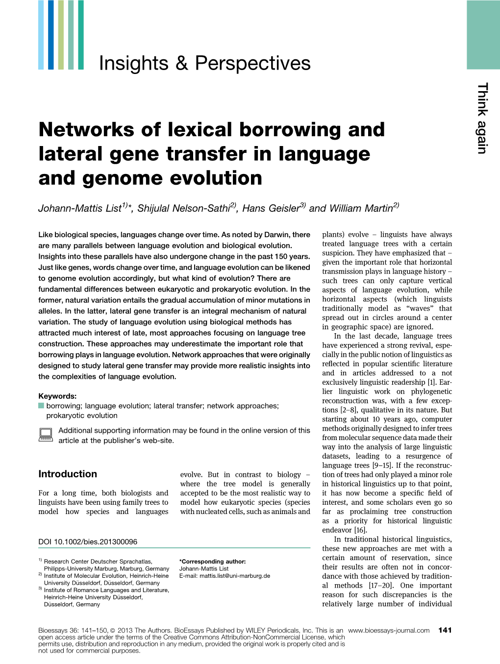 Networks of Lexical Borrowing and Lateral Gene Transfer in Language and Genome Evolution