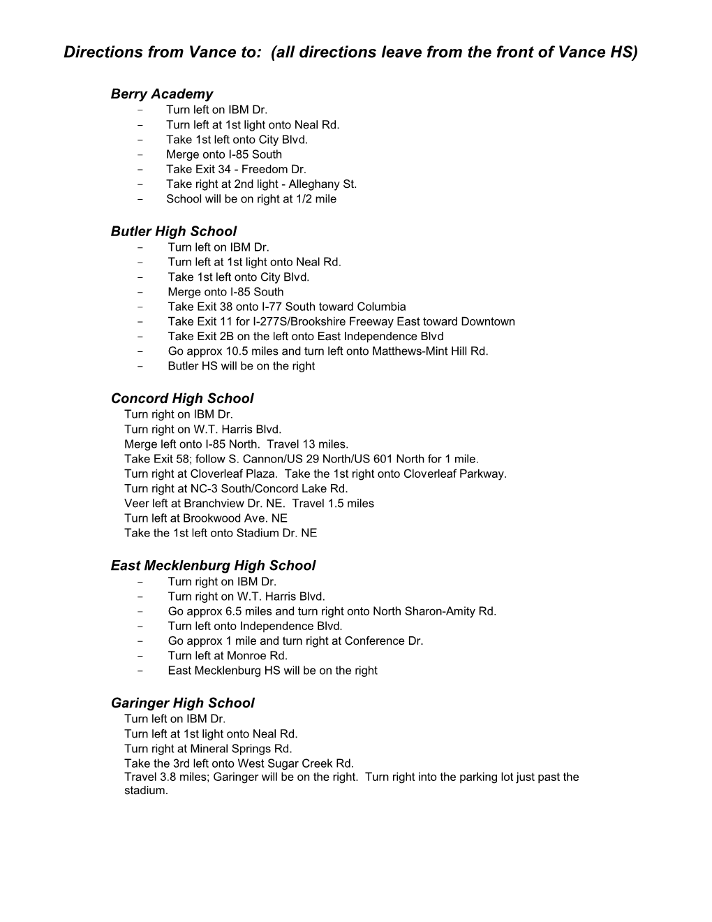 Directions to Sports Opponents