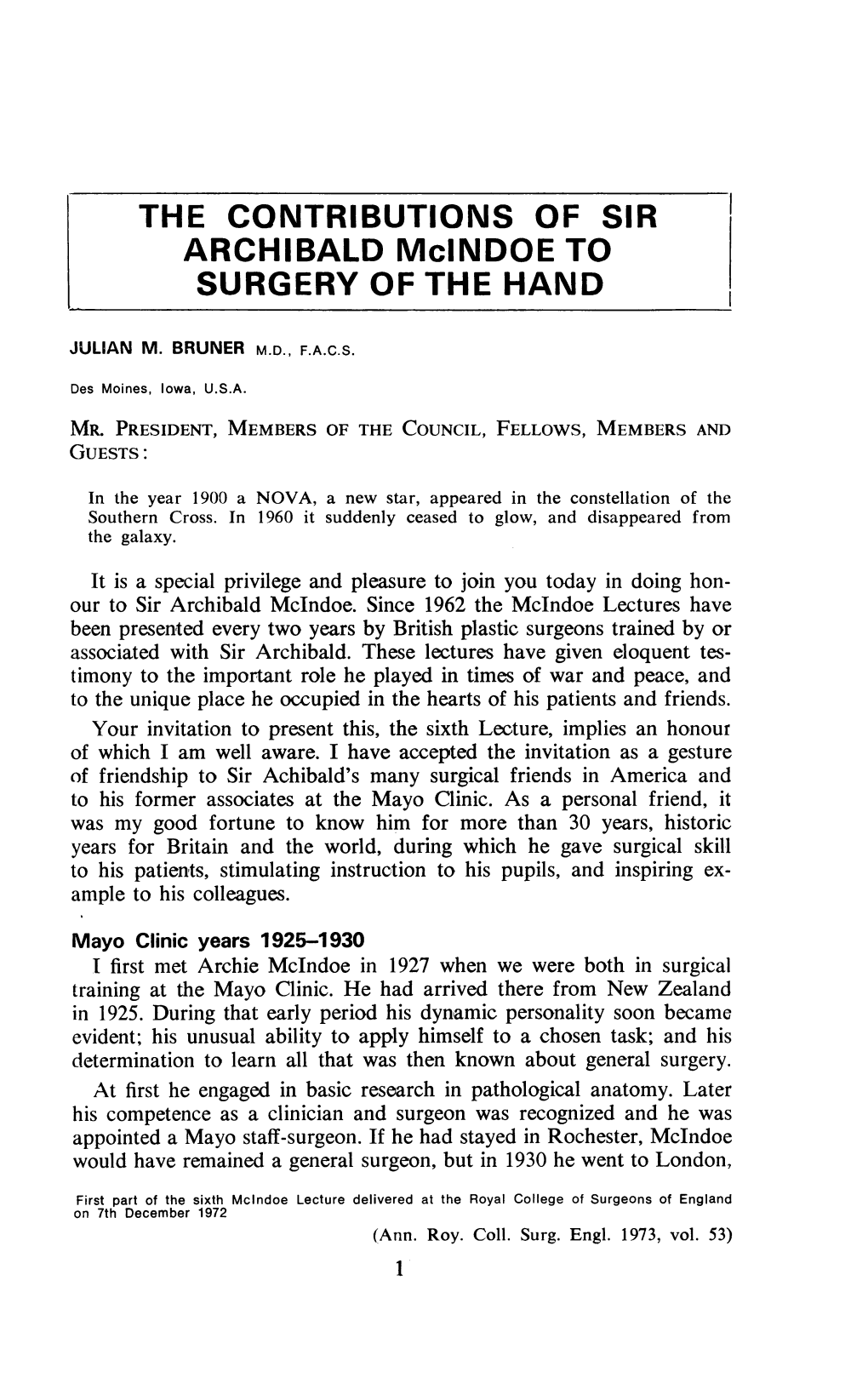 The Contributions of Sir Surgery of the Hand