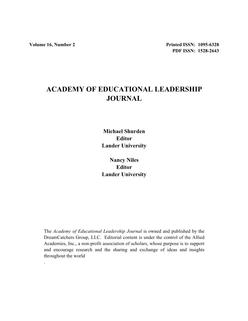 Academy of Educational Leadership Journal