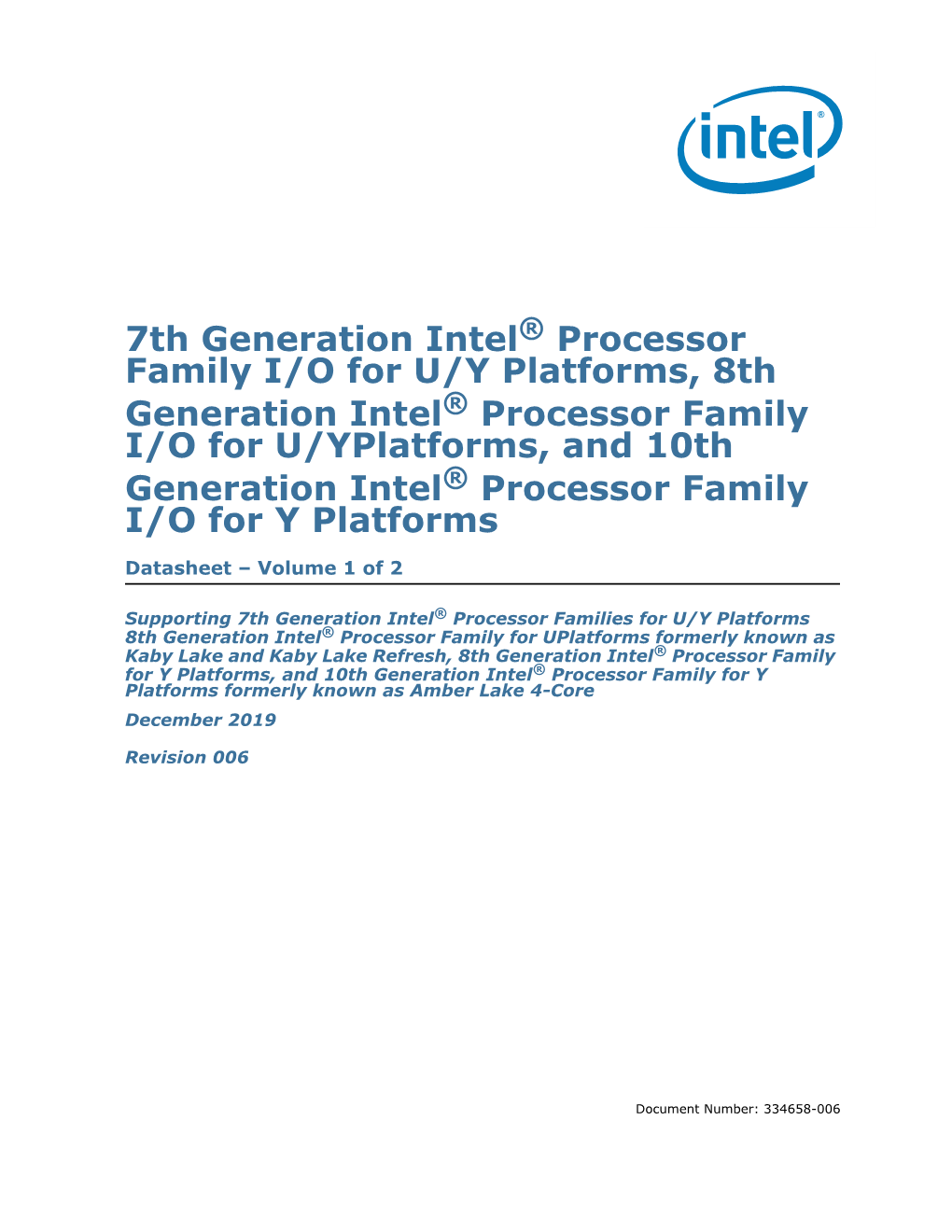 8Th Gen Intel® Core™ Processor Family I/O Datasheet, Vol. 1