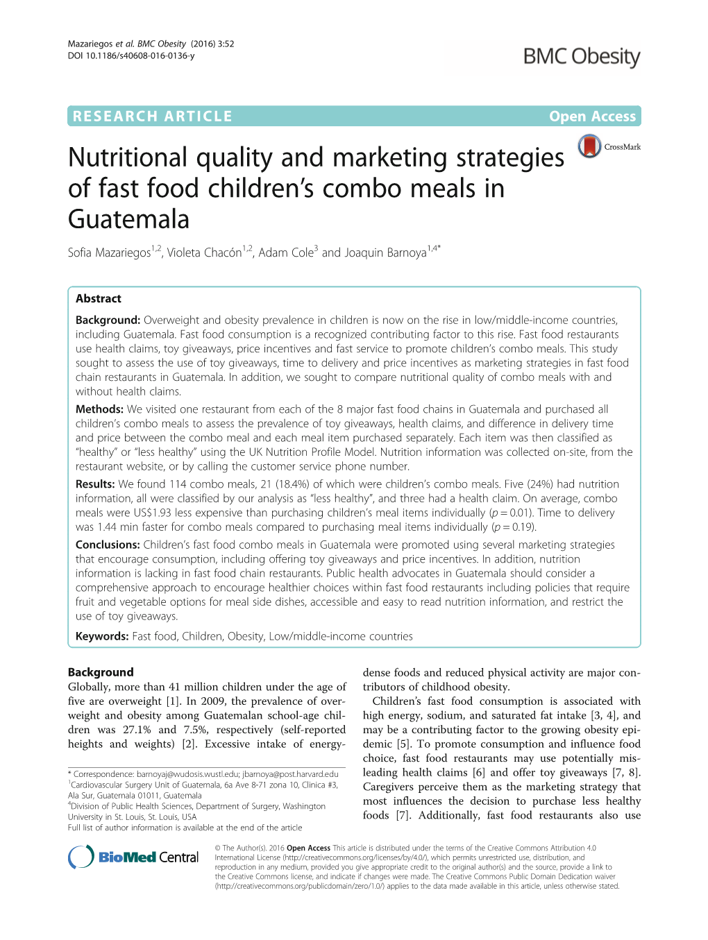 Nutritional Quality and Marketing Strategies of Fast Food Children's