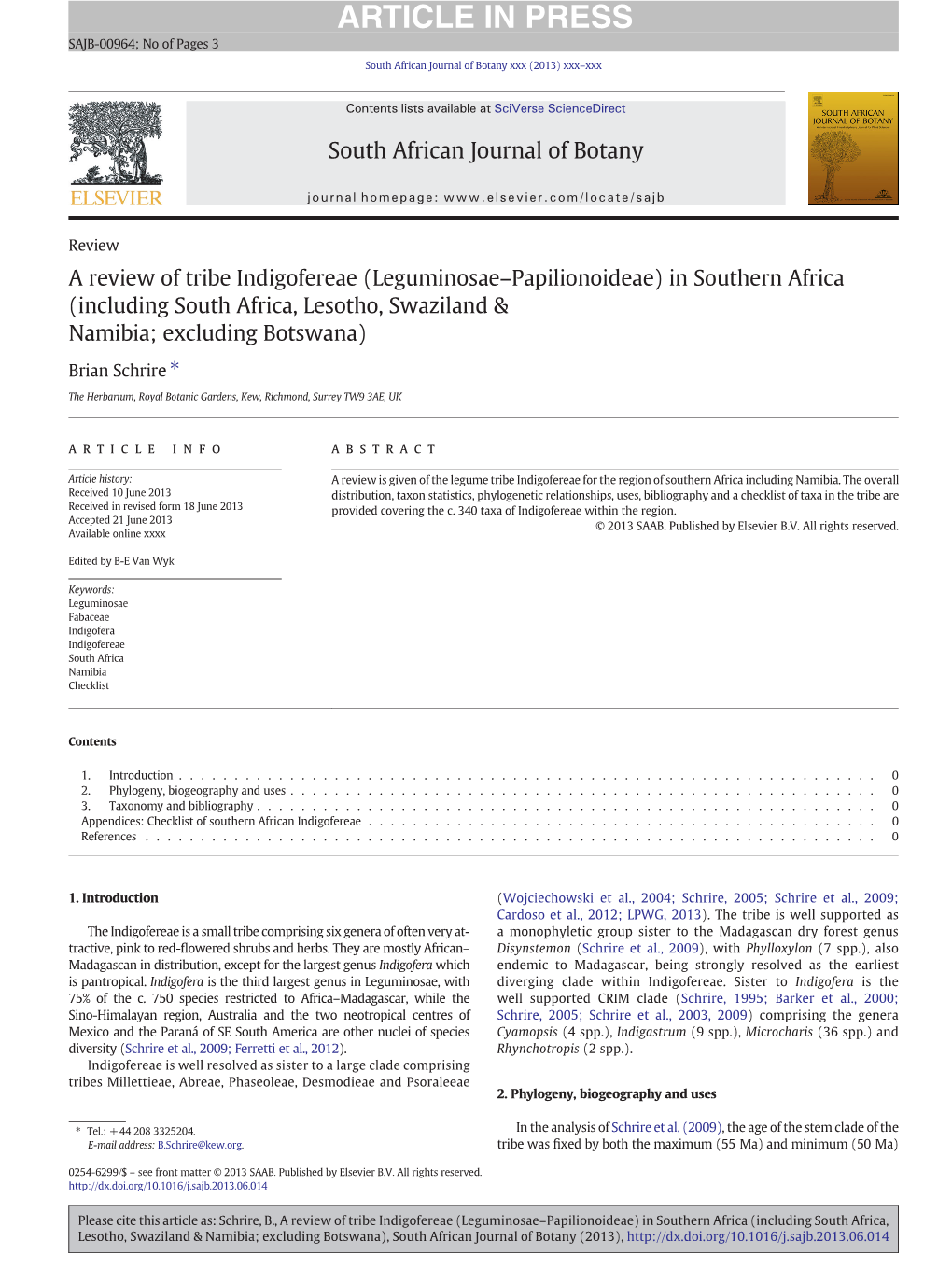 A Review of Tribe Indigofereae (Leguminosae–Papilionoideae) in Southern Africa (Including South Africa, Lesotho, Swaziland &Am