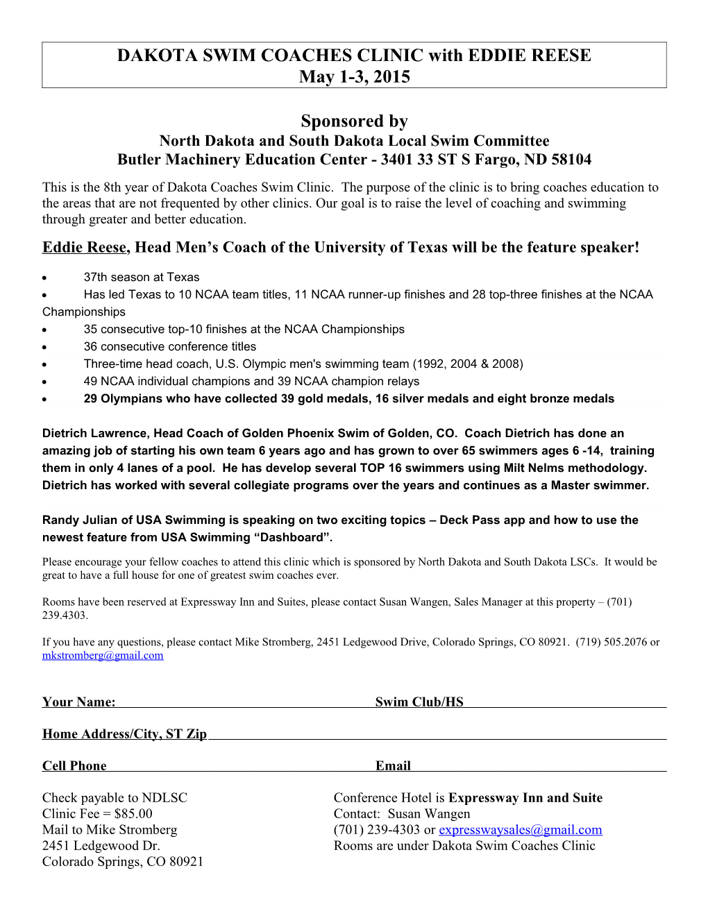 DAKOTA SWIM COACHES CLINIC with EDDIE REESE