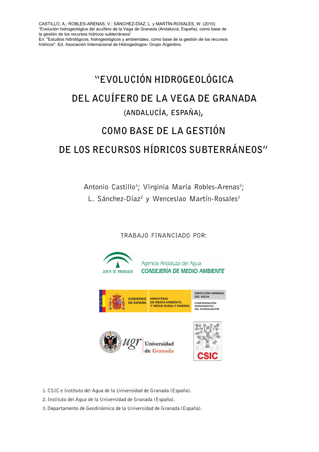 Evolución Hidrogeológica Del Acuífero De La Vega De Granada (Andalucía
