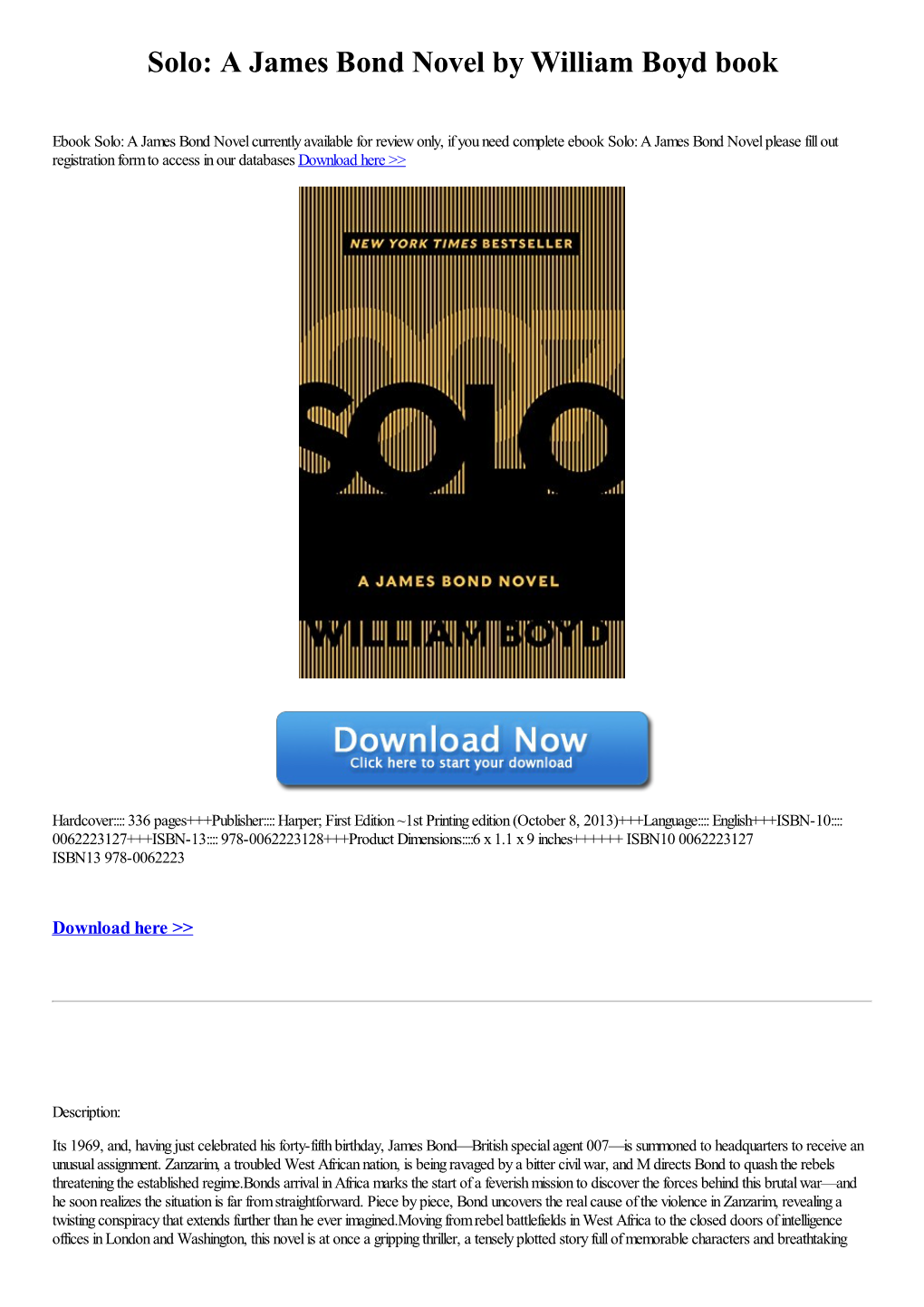 Solo: a James Bond Novel by William Boyd Book