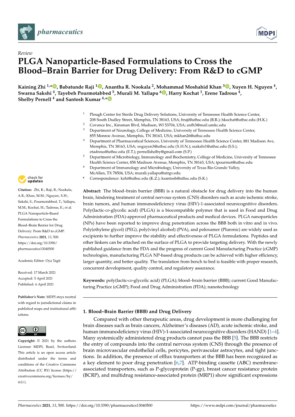 PLGA Nanoparticle-Based Formulations to Cross the Blood–Brain Barrier for Drug Delivery: from R&D to Cgmp