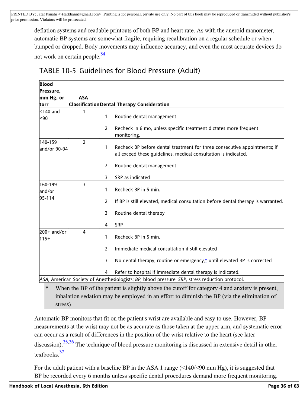 TABLE 10-5 Guidelines for Blood Pressure (Adult)