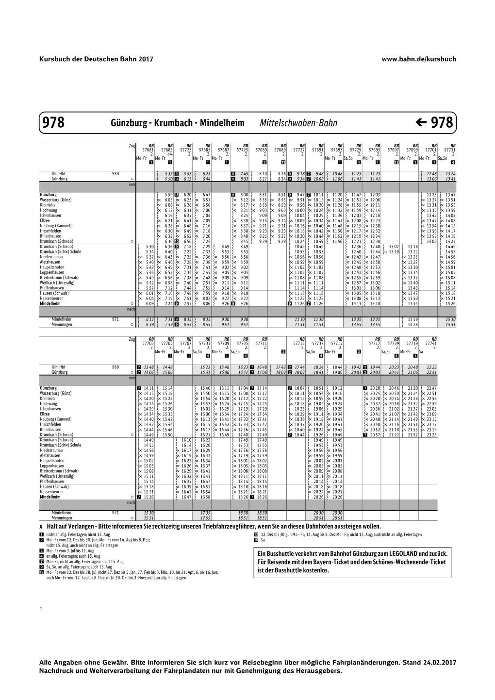 Günzburg - Krumbach - Mindelheim Mittelschwaben-Bahn � 978