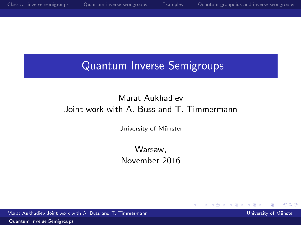 Quantum Inverse Semigroups Examples Quantum Groupoids and Inverse Semigroups