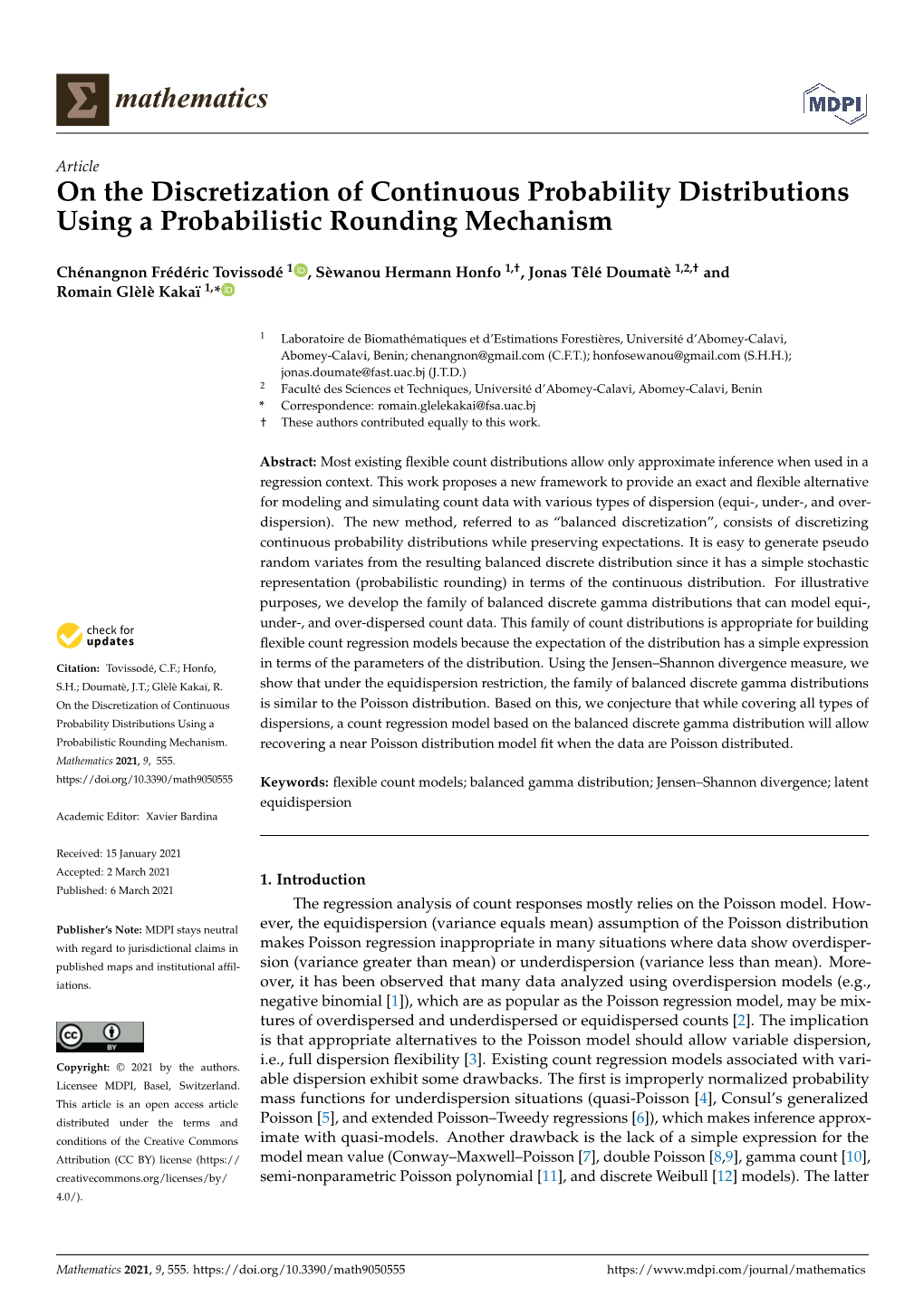 On the Discretization of Continuous Probability Distributions Using a Probabilistic Rounding Mechanism