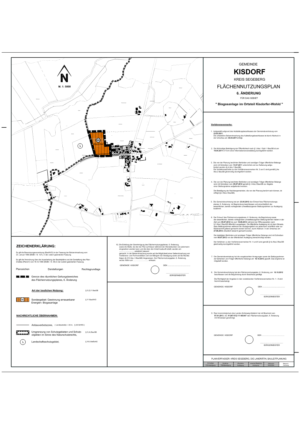 6. Änderung Des Flächennutzungsplanes Der Gemeinde Kisdorf ______Für Das Gebiet