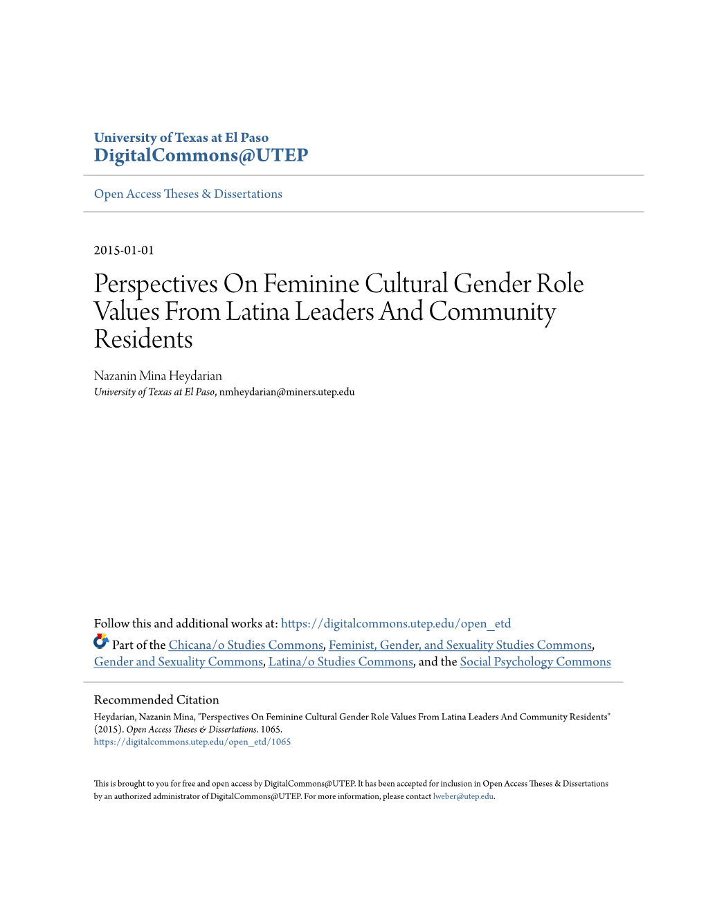 Perspectives on Feminine Cultural Gender Role Values from Latina