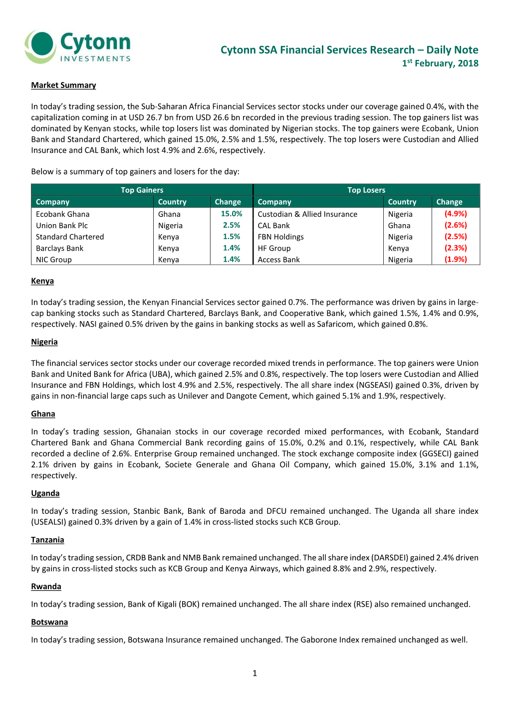 Equity Group Earnings Update – Q1'2016