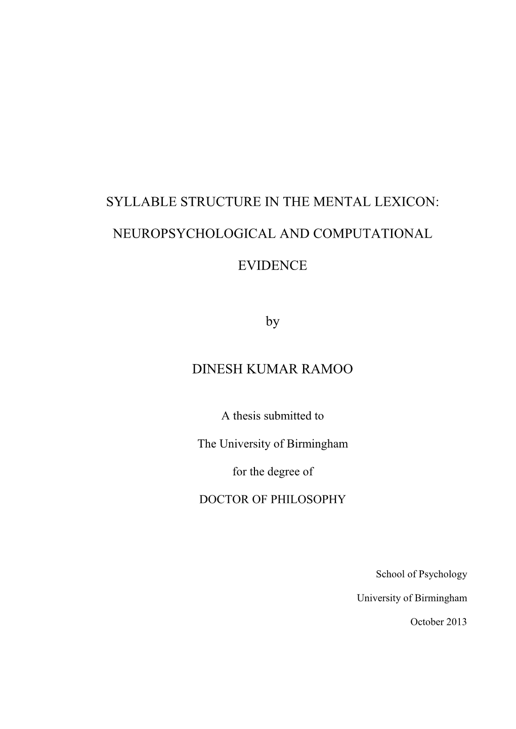 Syllable Structure in the Mental Lexicon