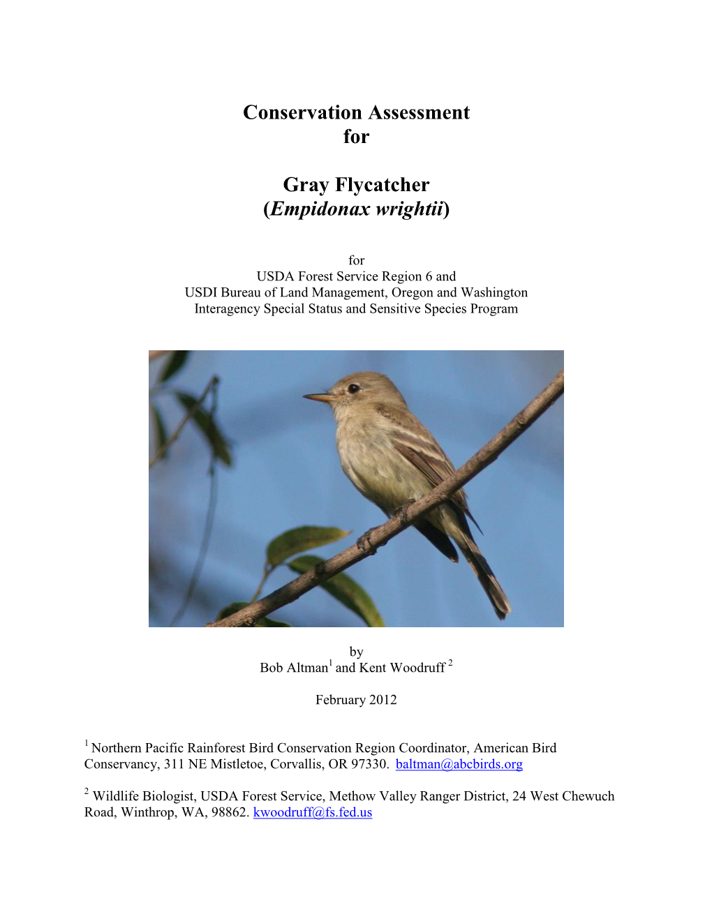 Conservation Assessment for Gray Flycatcher (Empidonax Wrightii)