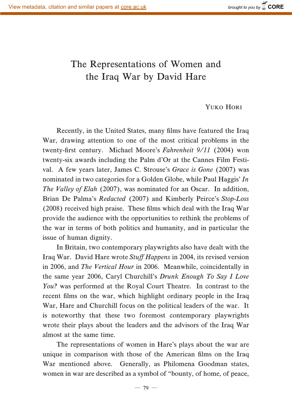 The Representations of Women and the Iraq War by David Hare