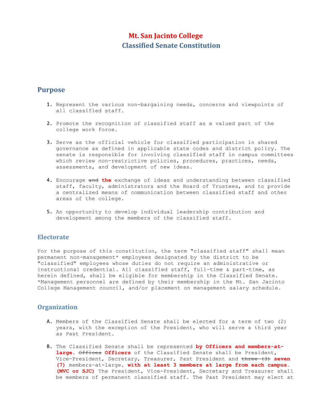 Proposed Changes to Classified Senate Constitution