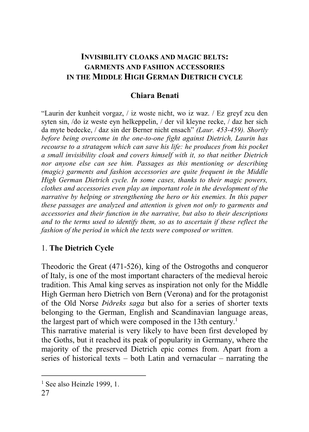 27 Chiara Benati 1. the Dietrich Cycle Theodoric the Great (471-526