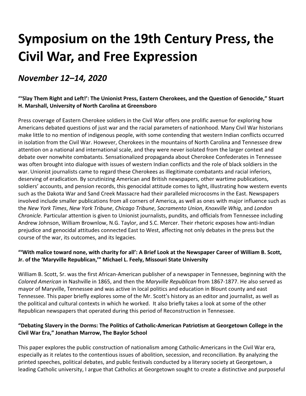 Symposium on the 19Th Century Press, the Civil War, and Free Expression
