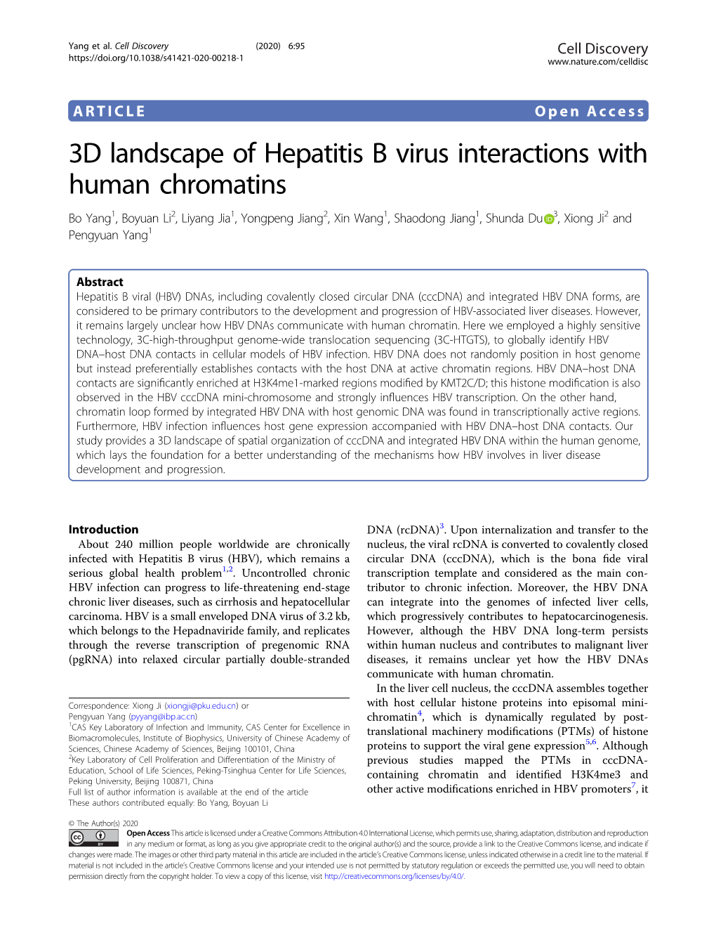 3D Landscape of Hepatitis B Virus Interactions with Human Chromatins