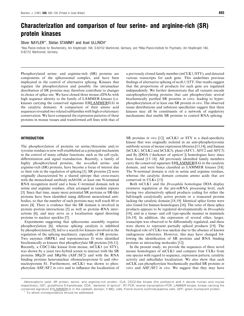 And Arginine-Rich (SR) Protein Kinases