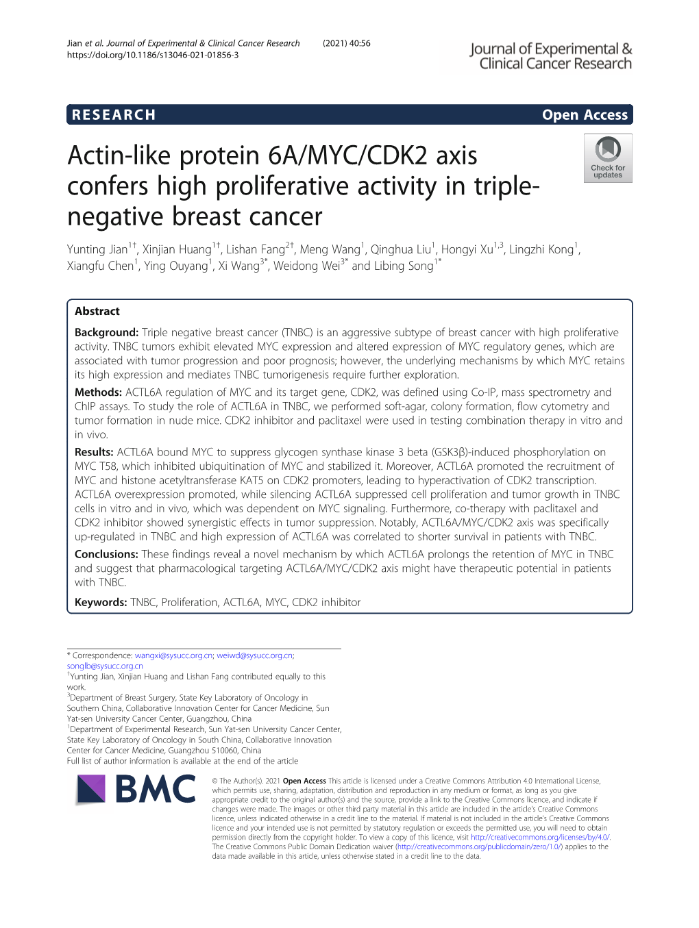 Actin-Like Protein 6A/MYC/CDK2 Axis Confers High Proliferative Activity In