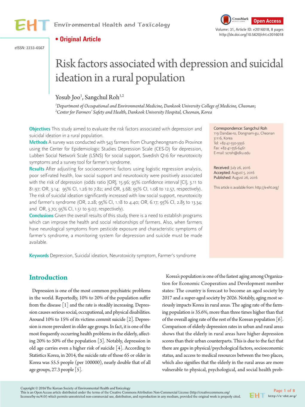 Risk Factors Associated with Depression and Suicidal Ideation in a Rural Population