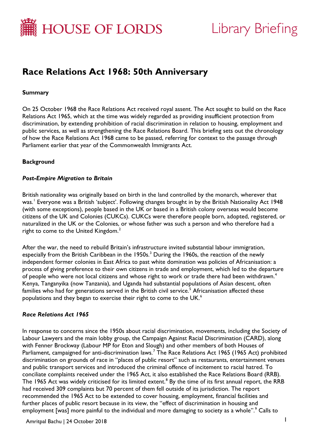 Race Relations Act 1968: 50Th Anniversary