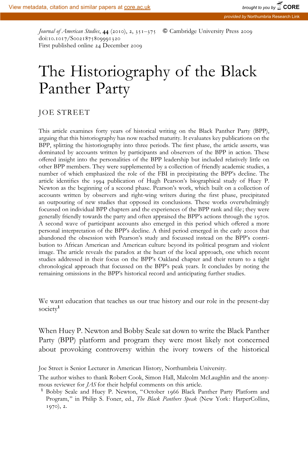 The Historiography of the Black Panther Party