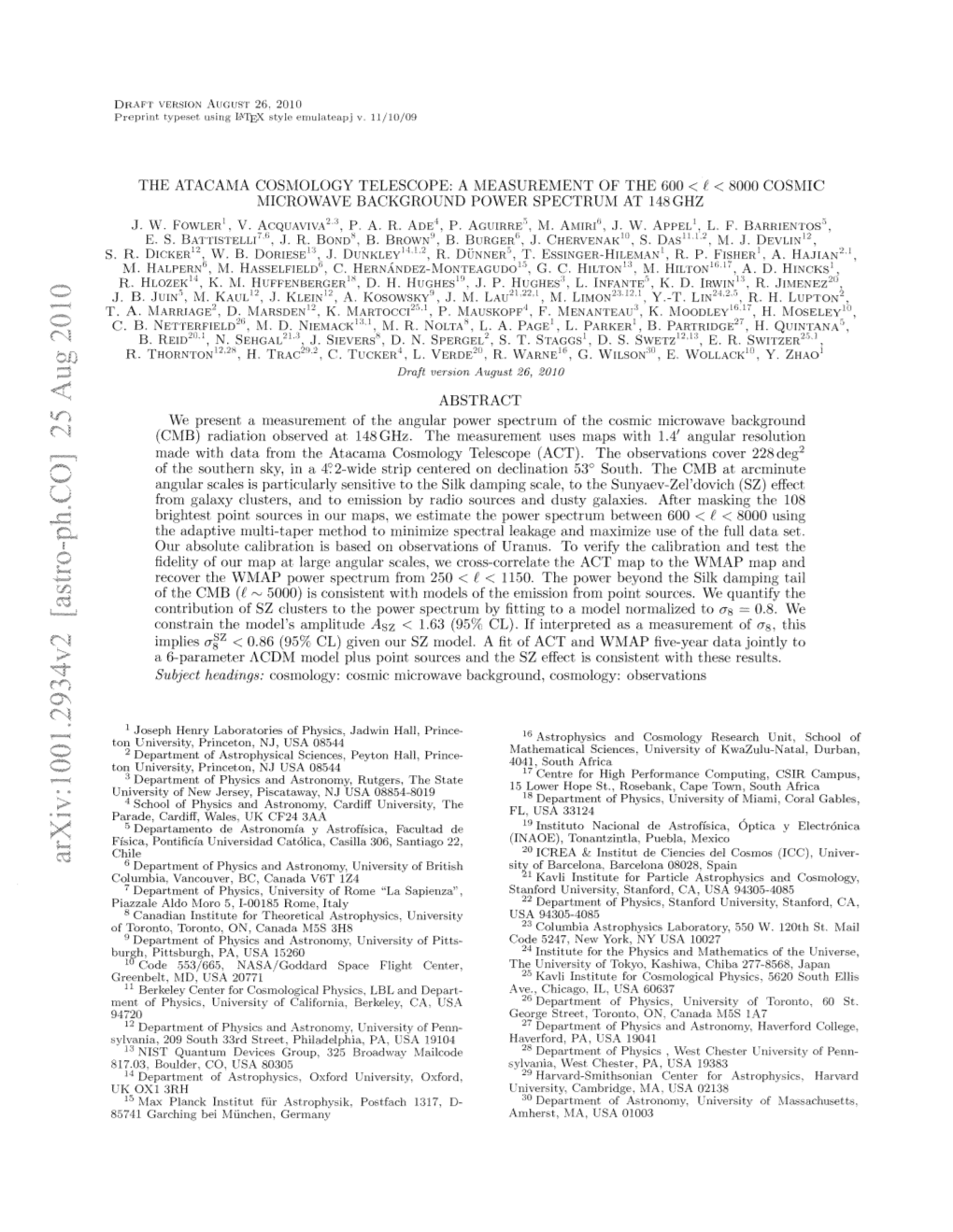 THE ATACAMA COSMOLOGY TELESCOPE: a MEASUREMENT of the GOO &lt; G &lt; 8000 Cosyiic MICROWAVE BACKGROUND POWER SPECTRUM at 148GHZ