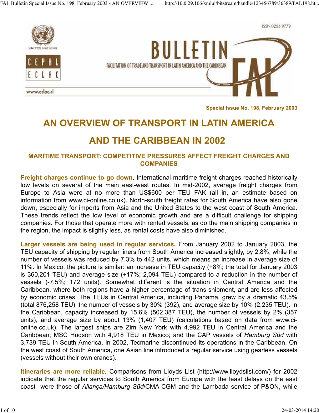 FAL Bulletin Special Issue No. 198, February 2003 - an OVERVIEW