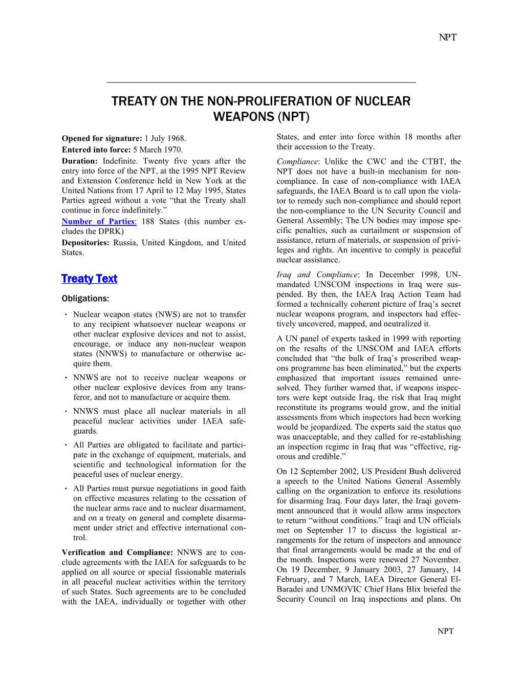 UN Treaty on the Non-Proliferation of Nuclear Weapons