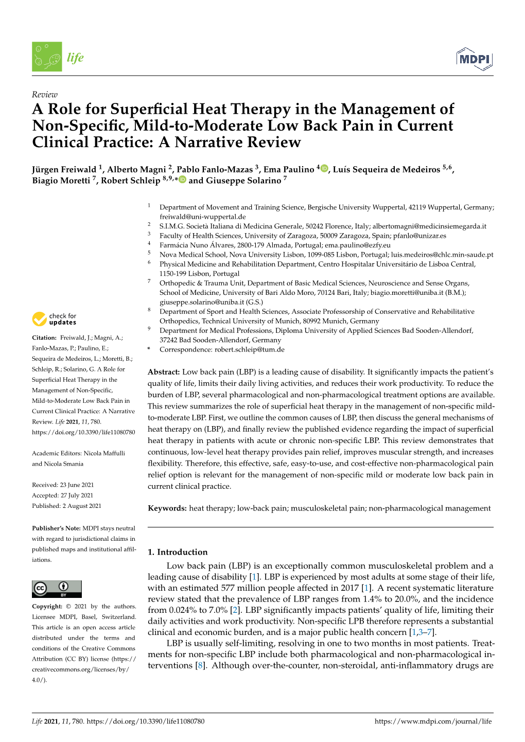 A Role for Superficial Heat Therapy in the Management of Non-Specific