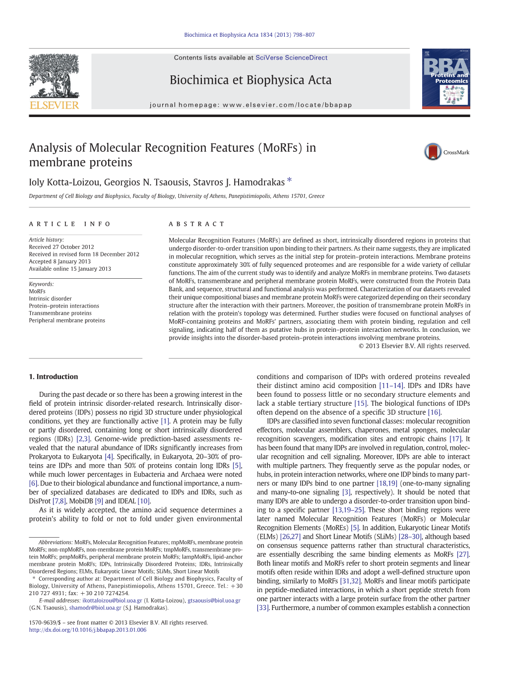 Analysis of Molecular Recognition Features (Morfs) in Membrane Proteins