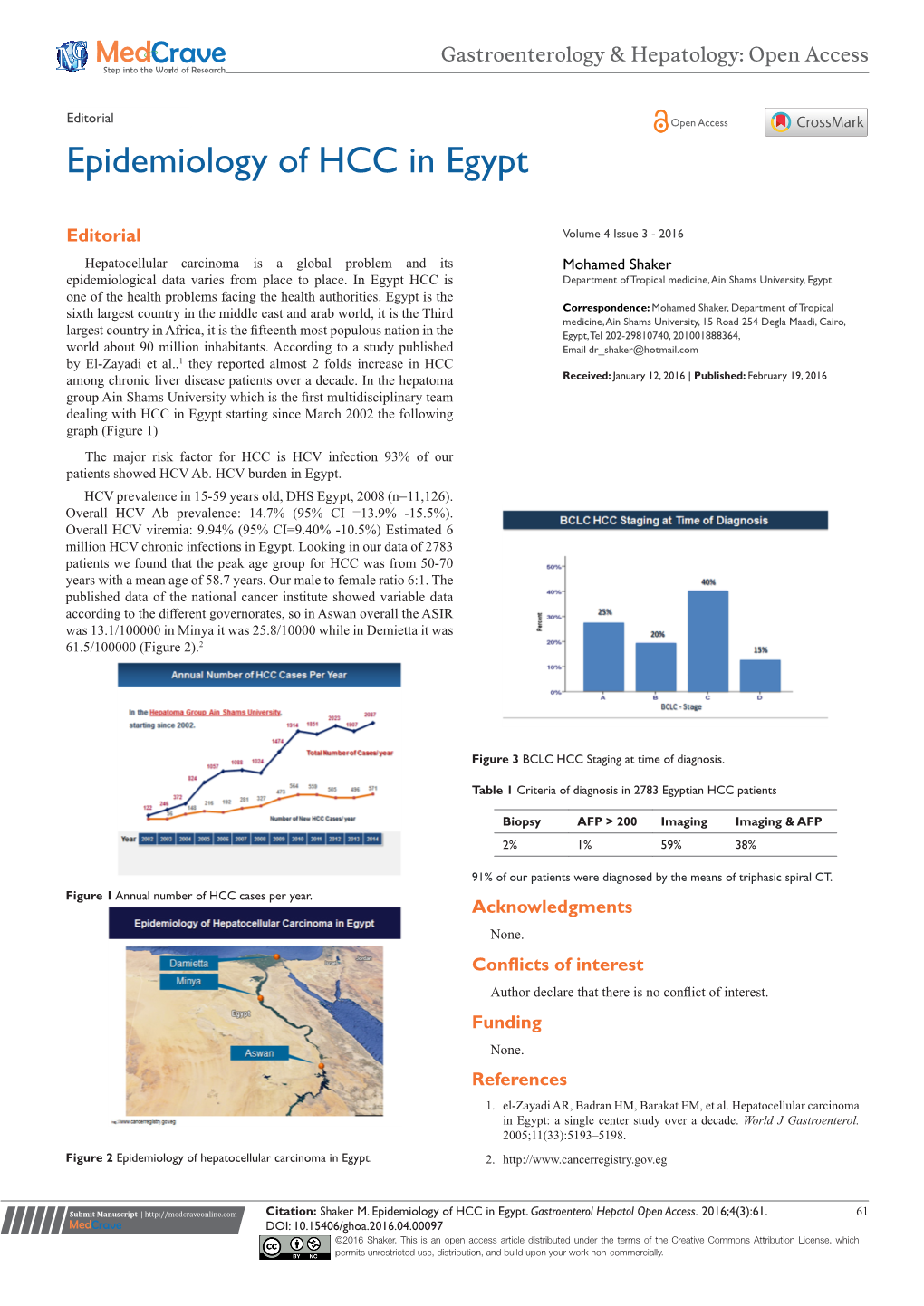 Epidemiology of HCC in Egypt