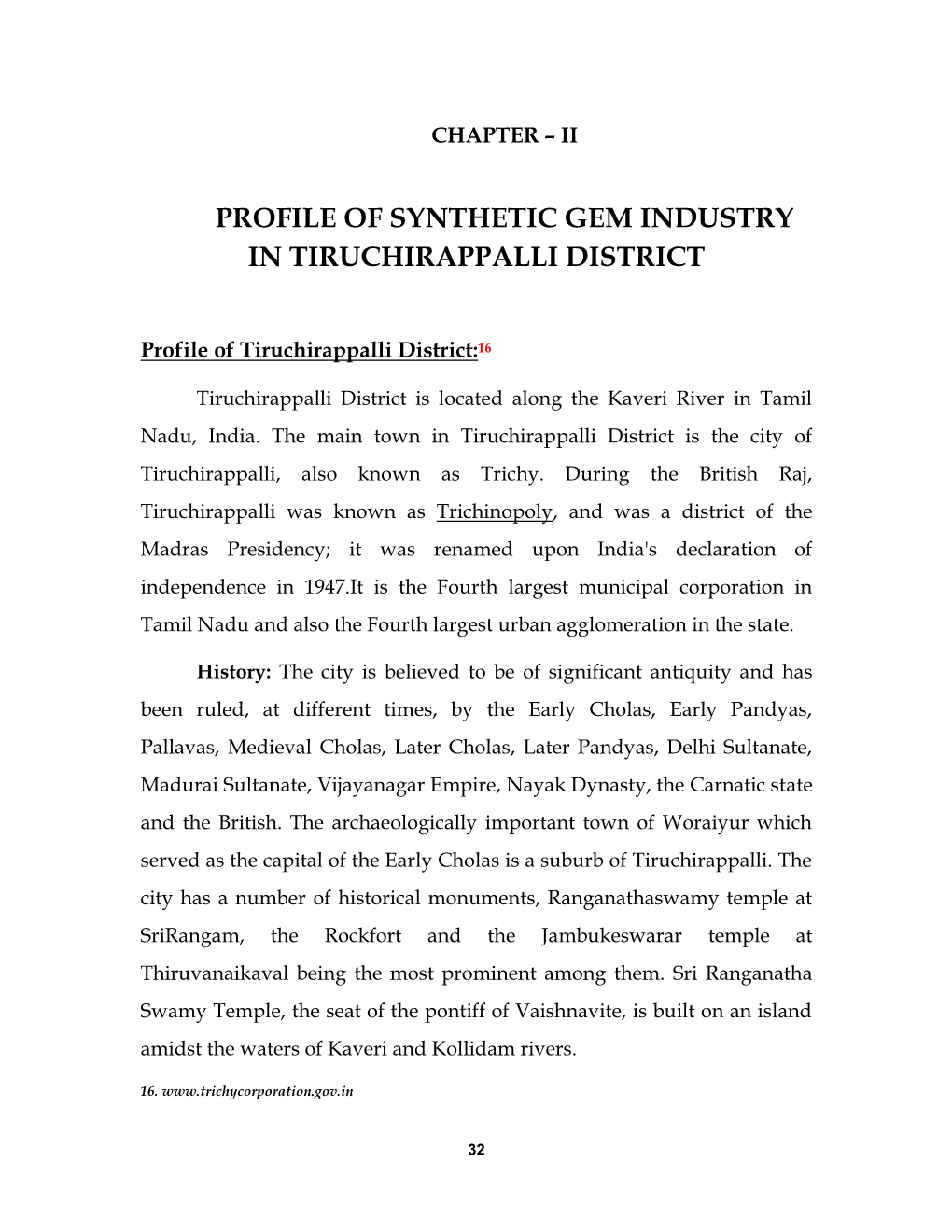 Profile of Synthetic Gem Industry in Tiruchirappalli District