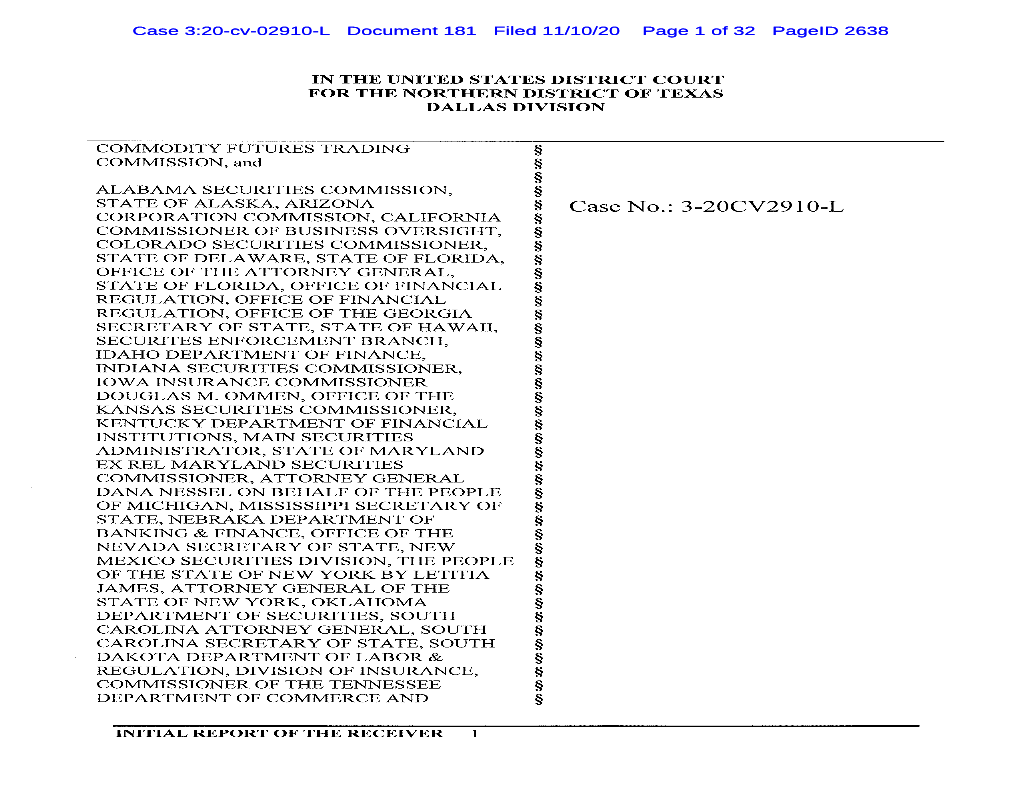 Case 3:20-Cv-02910-L Document 181 Filed 11/10/20 Page 1 of 32 Pageid 2638 Case 3:20-Cv-02910-L Document 181 Filed 11/10/20 Page 2 of 32 Pageid 2639