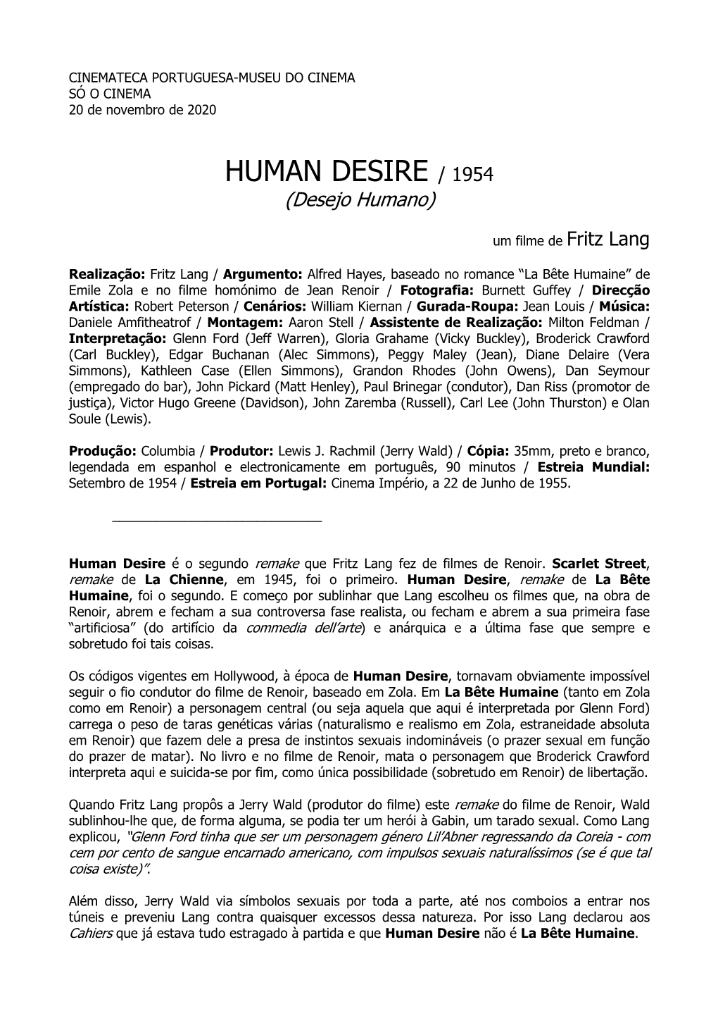 HUMAN DESIRE / 1954 (Desejo Humano)