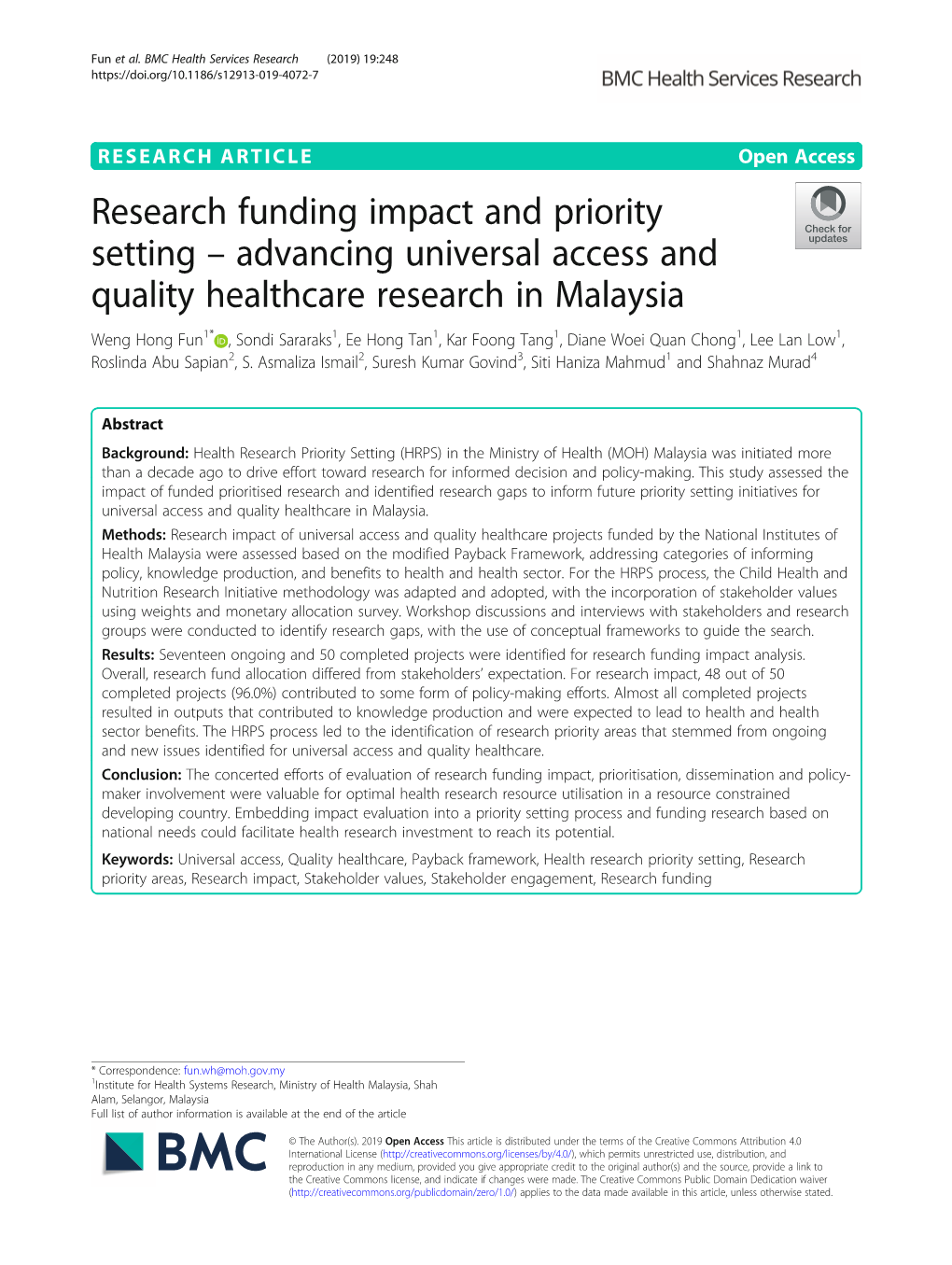 Research Funding Impact and Priority Setting – Advancing Universal