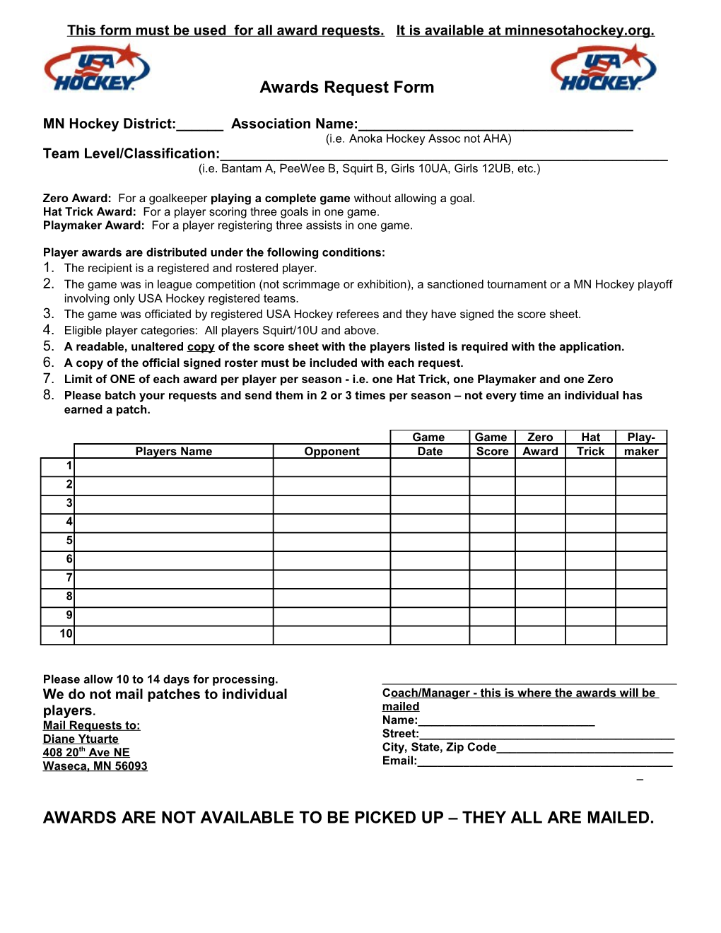 Awards Request Form