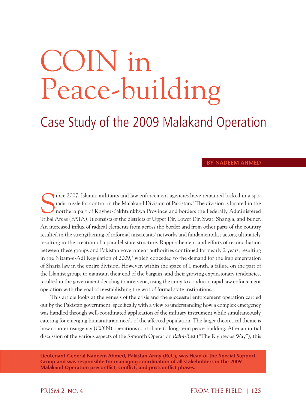 COIN in Peace-Building: Case Study of the 2009 Malakand Operation